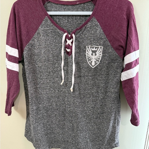 Gray and Red Raglan 3/4 Sleeve Tie Front Jersey - Picture 3 of 7